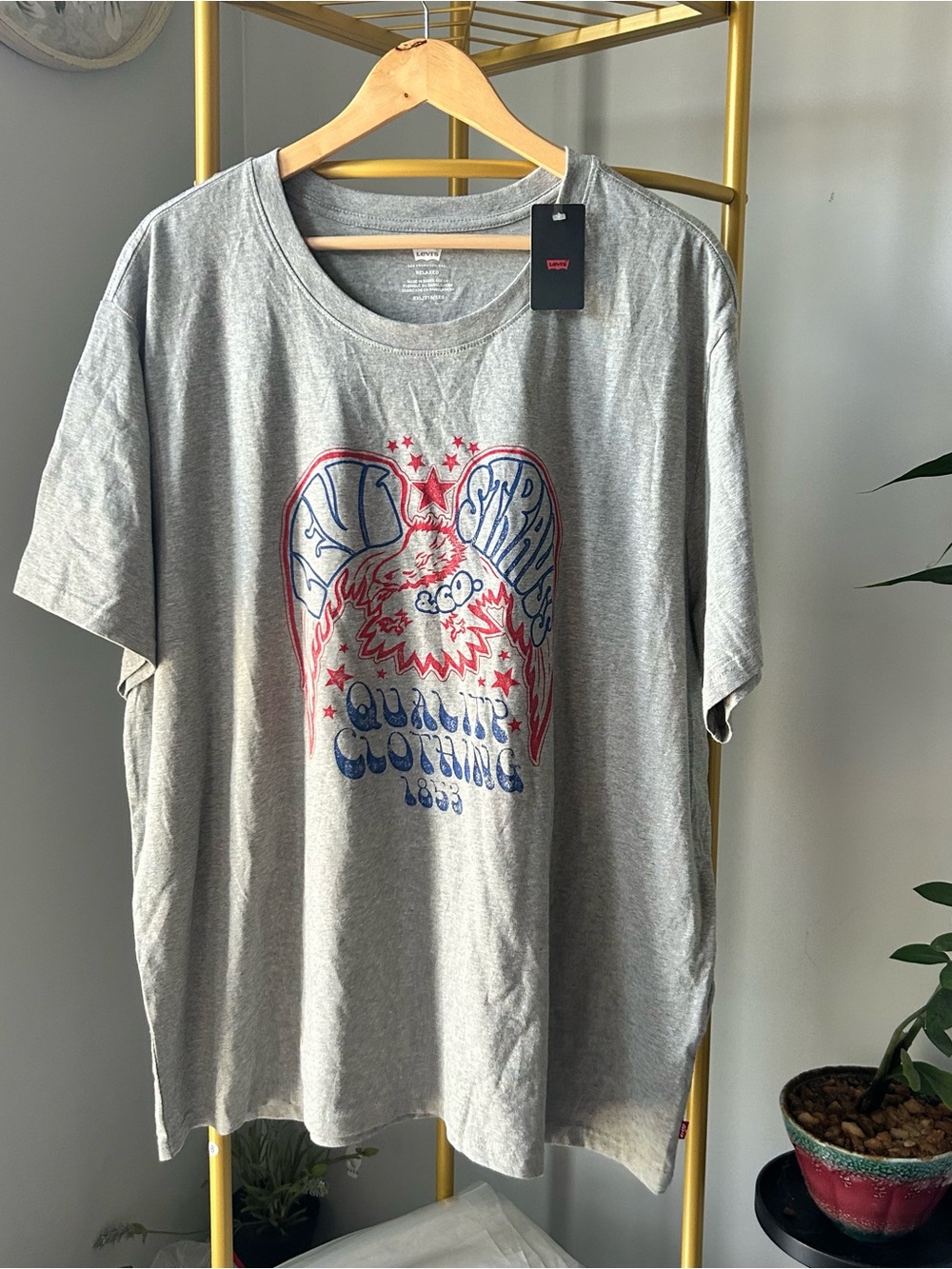 Levi's Gray relaxed fit Short Sleeve Tee with Red & Blue patriotic Graphic XXL